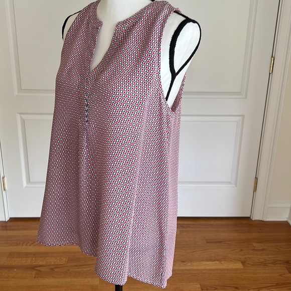 Joie silk print cutaway shoulder blouse. Delicate print in navy, white & red - Picture 6 of 8